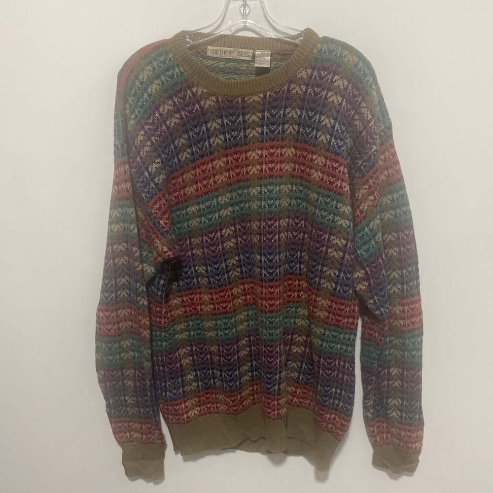Vintage Northern Isles Colorful Geometric Hand-Knit Sweater